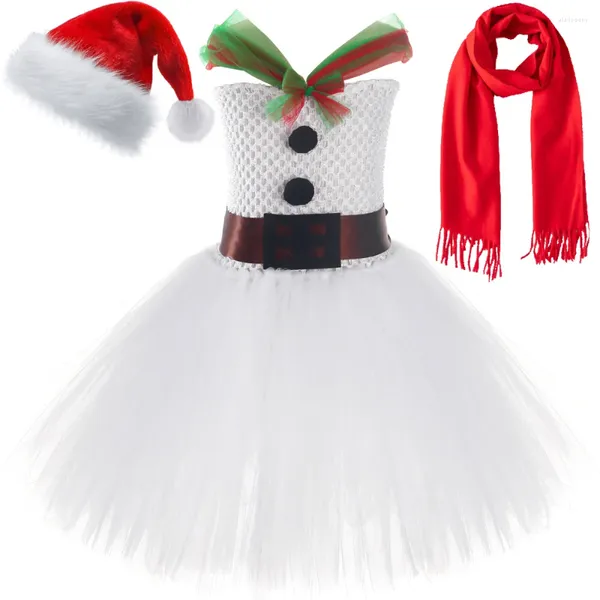 Robes de fille bonhomme de neige blanc, Costumes de noël pour filles, cadeau de fête de noël, tenue d'année pour enfants, tutu de princesse de Ballet avec chapeau et écharpe