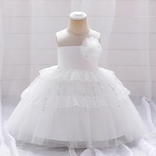 Vestidos de niña, vestido blanco de cumpleaños para niño pequeño, ropa de bebé, desfile de flores para bautismo, vestido de fiesta para niña de 0 a 2 años