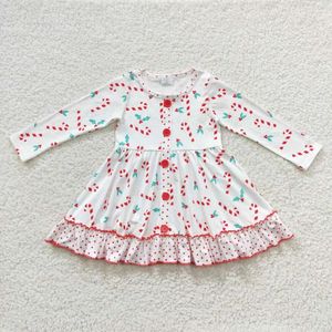 Robes de fille en gros bébé Noël bonbons Twirl robe manches longues une pièce enfants enfants infantile enfant en bas âge vacances vêtements à volants