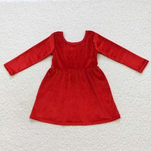 Robes de fille en gros bébé filles genou longueur vêtements robe de velours rouge enfants enfant en bas âge manches longues Boutique enfant noël une pièce