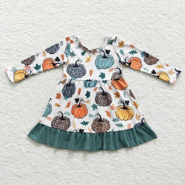 Robes de fille en gros bébé filles robe de citrouille enfants vêtements léopard manches longues enfants infantile Thanksgiving Halloween vêtements pour tout-petits