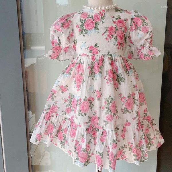 Robes d'été pour filles, vente en gros, robe de princesse Vintage à fleurs roses, tenue décontractée pour fête, vente en gros