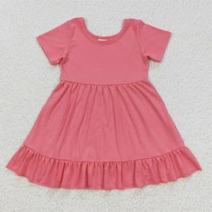 Vestidos para niña, venta al por mayor, ropa roja para niños pequeños, vestido con volantes de algodón de manga corta de verano para bebé