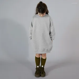 Robes d'hiver en coton biologique pour filles, tenue droite à col ras du cou, manches longues, chaude et confortable, avec poches, pour enfants, TZ341