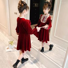 Robes d'hiver en velours coréen pour filles, en dentelle chaude, couches de fleurs en ligne, robe de princesse pour bébé, cadeau d'anniversaire