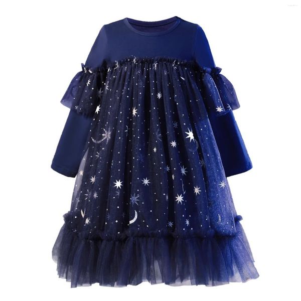 Vestidos de niña de invierno de manga larga, vestido de dama de honor azul oscuro para niñas, disfraces informales de fiesta de princesa para boda de 3 a 10 años