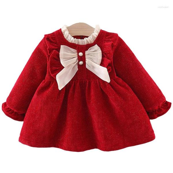 Vestidos de niña, vestido de cumpleaños para niños pequeños de invierno, lindo lazo coreano de lana, princesa roja, primer traje para bebé, ropa para nacer BC1502-1