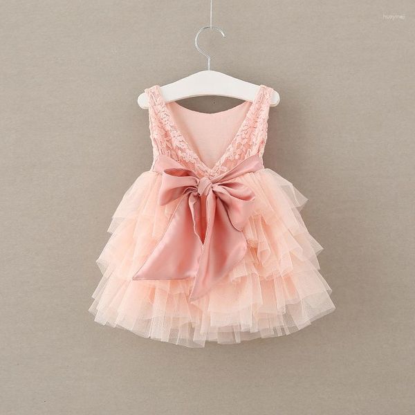 Vestidos de niña Ropa de Navidad Bebé Niñas Encaje Bowknot Vestido sin espalda Chaleco de flores Ropa para niños pequeños Verano