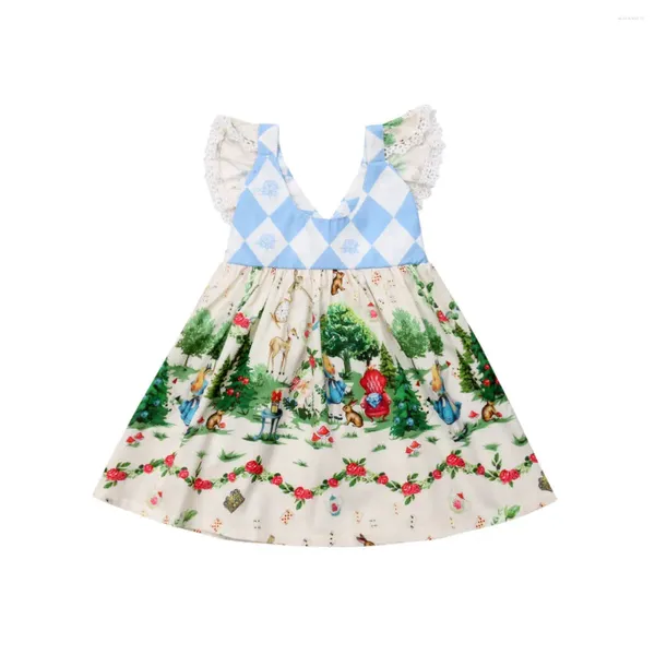 Robes de fille Noël jolie belle enfant en bas âge bébé filles robe dessin animé imprimé pétale manches dos nu genou longueur a-ligne robe d'été vêtements 1-6 ans