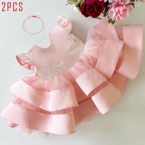 Robes de fille année fleur broderie bébé robe nœud baptême 1er anniversaire princesse enfant pour mariage Communion robe de bal