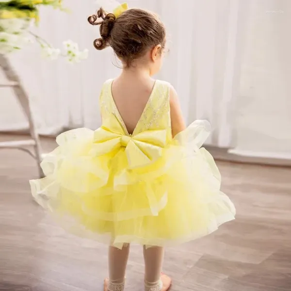 Robes de fille jaune paillettes enfants robe à fleurs robe d'anniversaire Costumes de fête de mariage première Communion