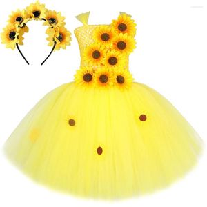 Meisjesjurken Gele Zonnebloemen Kostuums Voor Meisjes Herfst Herfst Fee Outfit Bloem Kinderen Kerstmis Halloween Tutu Feestkleding