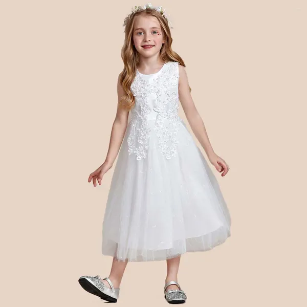 Robes de fille YZYmanualroom magnifique robe à fleurs en dentelle blanche et en tulle avec des appliques 2-15T