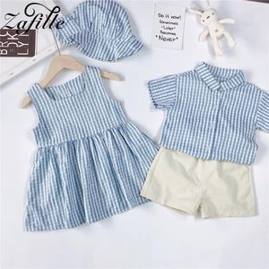 Robes de fille ZAFILLE enfants enfant en bas âge Costume rayure frère soeur correspondant tenues pour vêtements de famille été bébé filles robe garçons costumes ensemble