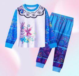 Mädchen Encanto Pyjamas Kinder Blau Rosa Mirabel Print Langarm Tops und Hosen 2 Stück Outfit KidsCasual Nachtwäsche Kleidung Set G29488089