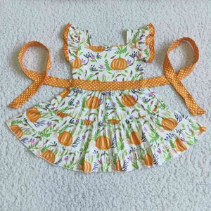 Meisje Halloween Clothes Flutter Sleeve Pumpkin Print Dress Kids Boutique Outfits Q0716