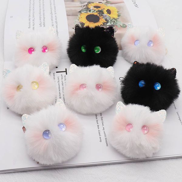 Porte-clés en peluche pour fille, poudre de cœur, fard à joues, chat, personnage de dessin animé mignon, boule de poils de chat, pendentif, lanières à main 8x15