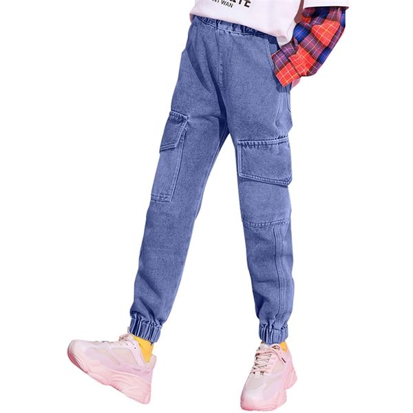 Girl Jeans Solid Children's For s Casual Cargo Pants Kids Spring Fashion Teenage s Ropa 6 8 10 12 14 210527