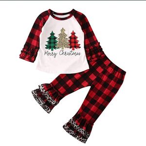 Girl Kids Christmas Vêtements Ensembles à manches longues Oneck Christmas Tree Shirt Soupped Pant Vêtements Christmas 2 PCS SETS