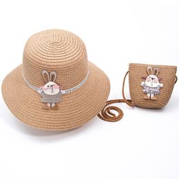 Meisje Kinderen Leuke Casual Straw Hat Handtas Sets Kind Baby Rais Vakantie Beach Floppy Tassen Set Flower Sun Cap Panama 220630