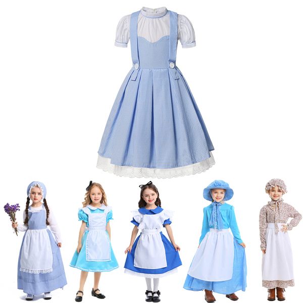 Fille Enfants Maid Dress Cosplay Alice Déguisement Dorothy Outfit Style Pastoral Maternelle Grand-Mère Costume 210317