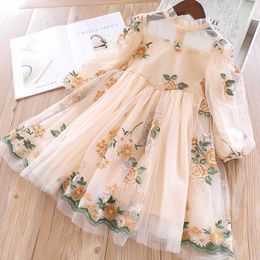 Vestido de manga larga para niñas Versión de otoño Versión coreana Bordado Princesa Falda de la burbuja Estilo de la corte de niña Extranjera LJ200923