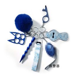 Girl Ladies Key Chain Set, set avec support de désinfectant pour les mains, sifflet et pompoms