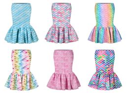 Fille sirène jupe 3d fish échelle robe imprimée paillette jupe piétonnable fille girls anniversaire fête cosplay costume jupe en queue de poisson 9718641