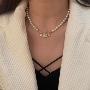 Meisje Mama Women Pearl Chain Necklace Rhinestone Orbit Pendant ketting voor cadeau Party Fashion Sieraden Accessoires Hoge kwaliteit1646887