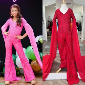 Fille Pageant Barboteuse Robe 2024 Cape Manches Dentelle Enfant Anniversaire Formelle Fête Combinaison Robe Enfant Adolescent Petite Miss Rising Star Sur Scène Amusant Mode Interview Piste