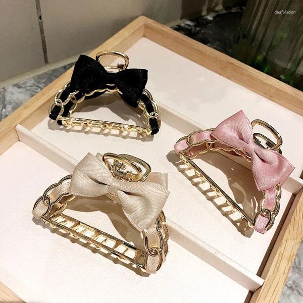 Cola de Caballo para niña, pinza para el pelo, lazo de satén, cadena de Metal, tocados de moda para mujer, pasadores largos delicados, accesorios elegantes