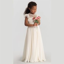 Fille Princesse Vintage Robe En Dentelle Longue Enfant Gaze Floral Robe Arc Blanc Ivoire Fête D'anniversaire Mariage Bébé Vêtements 413Y 220707