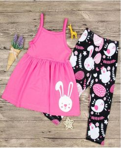 Meisje Konijn Paasdag Jurk Set met print Baby Zomer Mouwloos Sling Tops en broeken Pak Kinderen Tweedelige kleding Kleding ZHT 0165828942