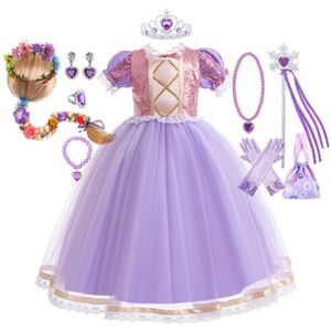 Robe Rapunzel fille pour gamin Halloween Princess Cosplay Costume pour la fête d'anniversaire cadeau Purple Sequins Mesh Vêtements 240417