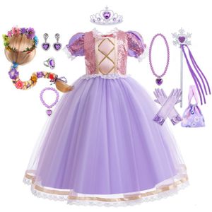 Robe Rapunzel fille pour gamin Halloween Princess Cosplay Costume pour la fête d'anniversaire cadeau Purple Sequins Mesh Vêtements 240504