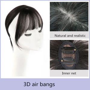 Flequillo de aire de cabello humano Real para mujer, extensión de cabello con Clip francés 3D, postizos con reducción de edad Natural LL