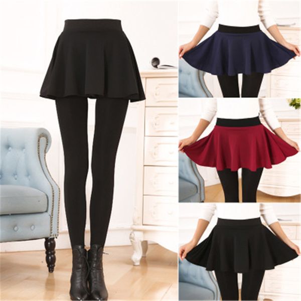 Chica Render culottes falda inferior pantalones falsos dos más falda pantalones polainas mujeres delgadas más terciopelo engrosamiento pie paso a paso pantalones 3 colores