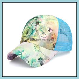 Meisje roos bloem caps unisex klassieke honkbal hoeden zomer mesh hat snapback vrije tijd zonnescherm cap Hip hop GGA2496 druppel levering 2021 toegang