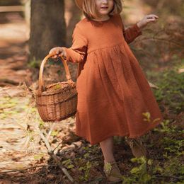 Meisje 100% katoenen retro meisje jurk herfst nieuwe baby kinderen casual en comfortabele lange mouw button-down jurken kinderen kleding 0131