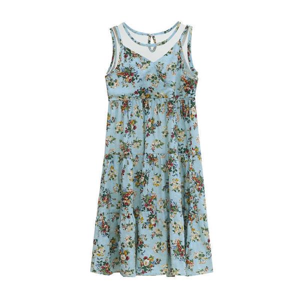 Niña 2022 Verano Floral Puro Algodón Niños Sin mangas para Bebé Estilo Largo Adolescente Niñas Vestidos Casuales #8520 0131