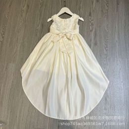 Girl's Casual Girls 'Jurk Princess Dress Dress Lace Stitching Silk Satin Stroting Mouwloze taille Sluiting Elegante rok