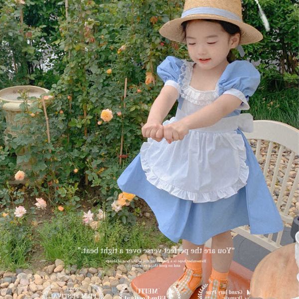 Robes de princesse douces pour enfants de fille pour les filles été Style britannique dentelle tablier décoration rétro robe à manches bouffantes bébé enfants vêtements