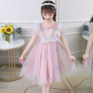 Fille mignonne bébé filles vêtements doux princesse robes papillon dentelle paillettes voile fête tutu arc-en-ciel maille robe de mariée enfants robe de bal 0131