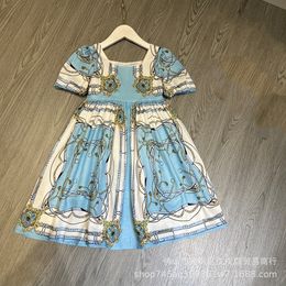 Vestido de niña, corte simple, falda de princesa con temperamento de celebridad impresa