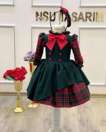 Meisjesjurken 0 12Y Babymeisje herfst winter groen geruit vintage Spaans Engeland prinses baljurk jurk voor Kerstmis Eid causaal 231211