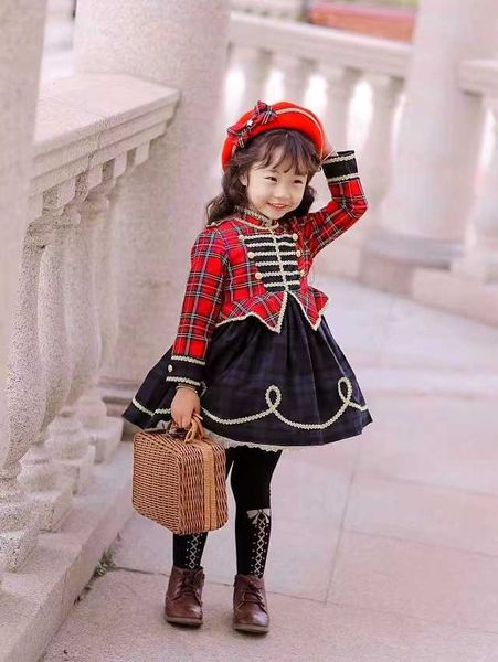 Robes de fille 0-12y bébé fille automne hiver vert plaid rouge velours vintage espagnol princesse robe de bal robe pour noël eid causal