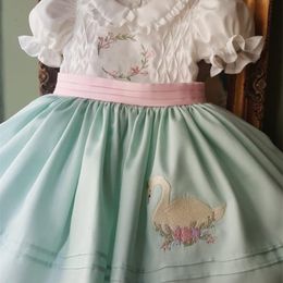 Girl's jurken 0-12y babymeisje lente zomer wit licht groen swan borduur vintage Spaanse prinses baljurk jurk voor eid causal 230403