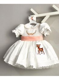 Vestidos para meninas 0-12 anos bebê menina primavera verão branco veado bordado vintage princesa espanhola vestido de baile vestido para o natal eid causal 230615