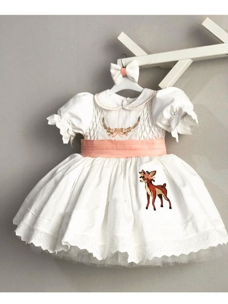 Robes de fille 0-12Y bébé fille printemps été blanc cerf broderie Vintage espagnol princesse robe de bal robe pour Noël Eid causal 230615