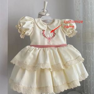 Robes de fille 0-12Y bébé fille été beige personnaliser nom Vintage Lolita princesse robe de bal robe pour anniversaire Noël Eid 230615